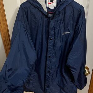 Vintage Nike Men's Deep Blue Hooded Windbreaker